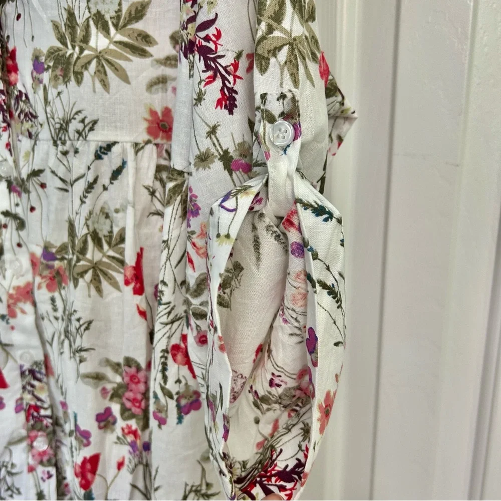 Jones NY Linen Floral High/Low Hem Roll Tab Sleeve Spring Women's Top 1X - Picture 11 of 14